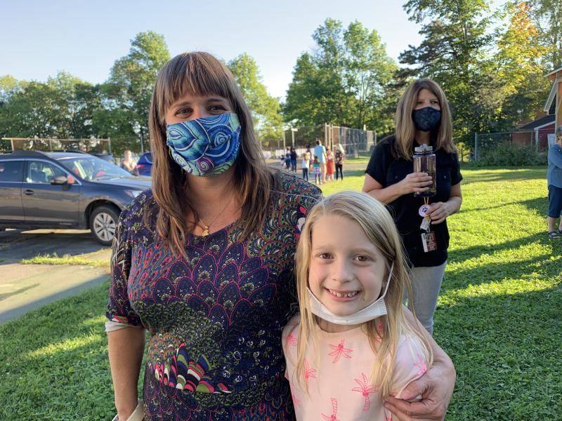 WES art teacher Liz Proffetty and second grader Carley Streevey, 7. SUSAN JOHNS/Wiscasset Newspaper