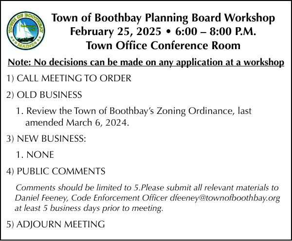 Town of Boothbay Planning Board Workshop 2-25-25