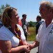 Richard Jordan, new owner of the Wiscasset Raceway, shakes hand with Wiscasset Town Manager Laurie Smith. SUSAN JOHNS/Wiscasset Newspaper