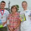 The first and second place winners of Wannawaf's eighth annual waffle-eating contest Anton and Maja Ekman with the recipient of the fundraising event Pam Creamer, center, who suffers from chronic Lyme disease. LISA KRISTOFF/Boothbay Register