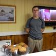 Kitchen Manager Brad Alexander takes a break from his duties to talk with customers November 13. CHARLOTTE BOYNTON/Wiscasset Newspaper