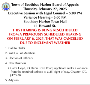 Town of Boothbay Harbor Board of Appeals Hearing 2-27-25