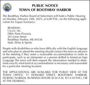 Town of Boothbay Harbor Public Hearing Liquor License 2-24-25