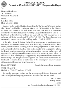 Town of Wiscasset Notice of Hearing Henderson