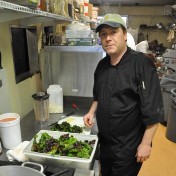 Brown's Wharf Inn Executive Chef Micah Jones prepares for Friday night’s dinner. Jones was named the judge’s choice winner of Claw Down. Jones’ dish was a sun dried tomato and polenta cake topped with lobster sauce and truffle oil. Jones said he tried to make all the ingredients as fresh as possible. BEN BULKELEY/Boothbay Register