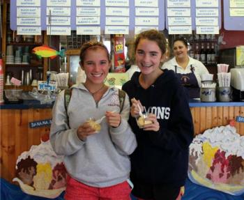 Zoë, left,  and Christie Gillies try another flavor of ice cream at the Ice Cream Factory in Boothbay Harbor. 