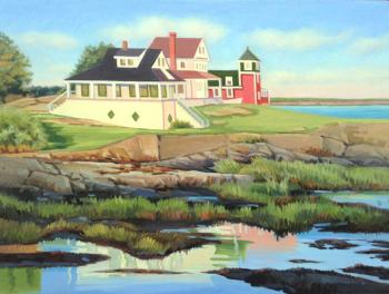Sarah Greenier’s “Three Ladies of Orr’s Island,” 12 by 16-inch oil on canvas, is one of the artist’s works on display at Mae’s Café of Bath this summer. Damariscotta based artist Hannah Ineson is the other half of this two-woman show. Courtesy of Sarah Greenier Sarah Greenier