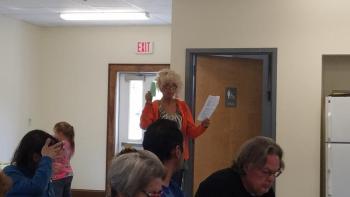 Heather Beasley, local resident and business owner, asks how the numbers for sand costs were estimated. KATRINA RICKERMANN/Wiscasset Newspaper