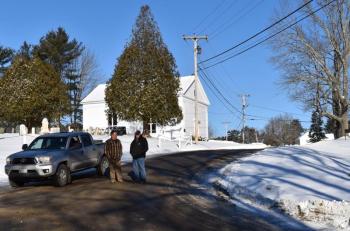 Selectmen Jason Shaw and David King Sr. discuss possible improvements at the intersection of Nequasset and George Wright roads. PHIL DI VECE/Wiscasset Newspaper