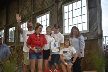 Claw Down proved to be a big night for Boothbay Craft Breweryc winning the Chef’s Award and, here, accepting the First Place Judge’s Award. LISA KRISTOFF/Boothbay Register