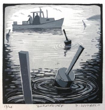 David Whitbeck’s “Burning Off” 0 two-color linocut on paper. Courtesy of Kerr+Jones David Whitbeck