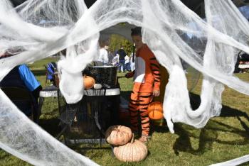 Trick or treating in the Rotary Club of Boothbay Harbor "tent." LISA KRISTOFF/Boothbay Register