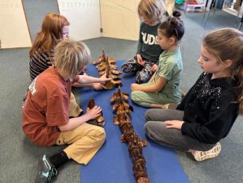 Students observe a pilot whale skeleton. Courtesy of CTL