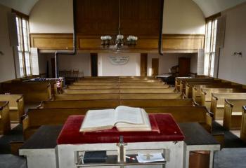 View from the pulpit of Nequasset Meetinghouse. Although no longer used as a church it continues to be opened for community gatherings. (PHIL DI VECE/Wiscasset Newspaper)