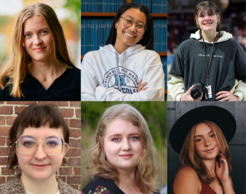 The 2025 recipients of the Maine Press Association scholarships are, from left: Dylan Burmeister, Alexa Rose Perocillo, Emily Bontatibus, Tilia Baratta, Elora Griswold and Grace Kirk. Courtesy of MPA