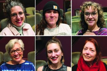 The cast of The Waldo's 'Monologues' show: top from left: Susan LaVerdiere, Violet Ferlito, Emma Theobalds; bottom from left: Susan Hodder, Lara Rakocevic, and Christine Andersen. Courtesy of the venue