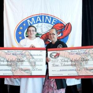 People's Choice award for Maine Lobster Chef of the Year Mackenzie Arrington, left, and Judges' pick for Maine Lobster Chef of the Year Kerry Altiero at the Harvest on the Harbor event in Portland. The event is sponsored by the Maine Lobster Promotion Council. Arrington is the son of Margaret Salt McLellan of Boothbay and Noel Arrington also of Boothbay. Courtesy of Ted Axelrod