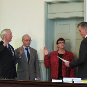 Secretary of State Charles Summers led the swearing-in ceremony for Lincoln County's newest commissioners Hamilton Meserve and Mary Trescot on January 2. Also sworn in was Judge of Probate Thomas Berry. JOHN MAGUIRE/Wiscasset Newspaper