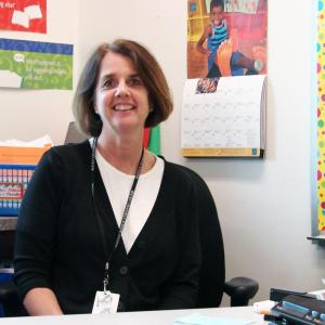 Edgecomb Eddy School teacher Jennifer Gosselin in her new workspace this year where she teaches math and literacy across the school's grade levels. SUSAN JOHNS/Wiscasset Newspaper