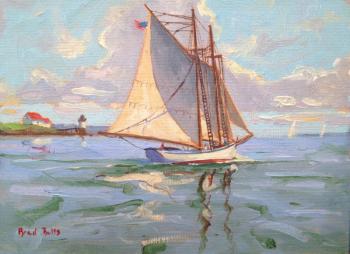 American Eagle Passing Ram Island 6x8 oil on canvas Brad Betts